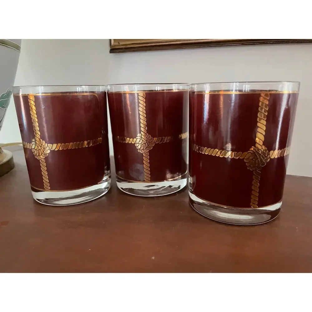 Vtg. MCM Georges Briard DOF rocks knot glasses Retro bar